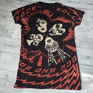 KISS Rock And Roll Over Short Sleeved Cut Out Back/Sleeves Shirt Womens Small